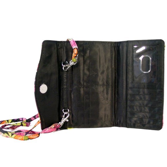 VERA BRADLEY Black/Pink Floral Quilted Cotton Crossbody Wallet Organizer - MINT - Picture 3 of 7